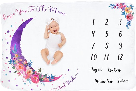 Frummel Milestone Blanket 'Pink Moon' - Baby Milestone Blanket - Geschenk für die Mutterschaft - 100×150 cm