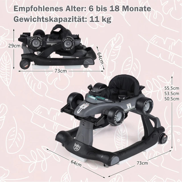 Coast Baby Walker 4-in-1 – Zusammenklappbarer Lauflernwagen mit Musik und Beleuchtung – Dunkelgrau