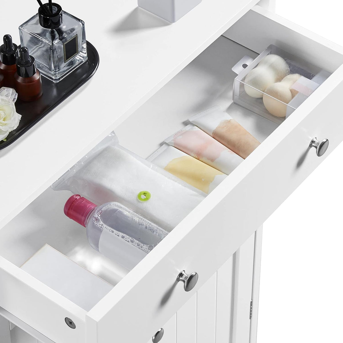Yaheetech Badezimmerschrank 60 x 30 x 80 cm – Weiß – 2 Türen – Große Schublade – Verstellbare Einlegeböden