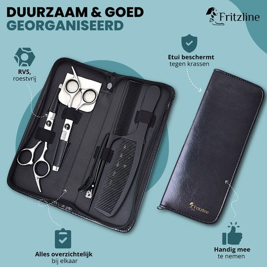 Fritzline 9-teiliges Friseurset – Friseurscheren – Friseurkittel – Haarschere – Friseur – Friseurschere – Ausdünnschere – Ausdünnschere für Friseure – professionelles Friseurset – Friseurkittel – Friseurjacke – Friseurbedarf