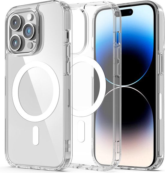 Podec Magsafe Case Passend für iPhone 14 Pro Max - Mit 3x Bildschirmschutz + 3x Kameraschutz - Magnetisch mit Ring Transparent - Handytasche Transparentes Case