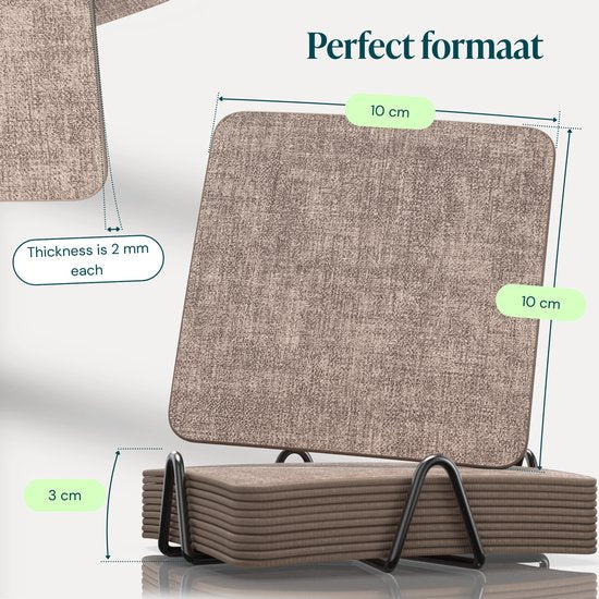 Castagnola Untersetzer aus Kunstleder – Untersetzer für Gläser – Design-Untersetzer mit Halter – Untersetzer-Set aus Kunstleder mit Metallhalter – Leder – 10er-Set – Braun meliert – 10 x 10 cm