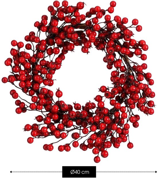 Mica Decorations Weihnachtskranz mit roten Beeren – Weihnachtsdekoration – Türkranz für den Innenbereich – Festliche Weihnachtsdekoration aus Schaumstoff – Durchmesser 40 x Höhe 10 cm – Rot