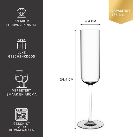 BarDeluxe Champagnergläser, 4er-Set – 200 ml – Kristall