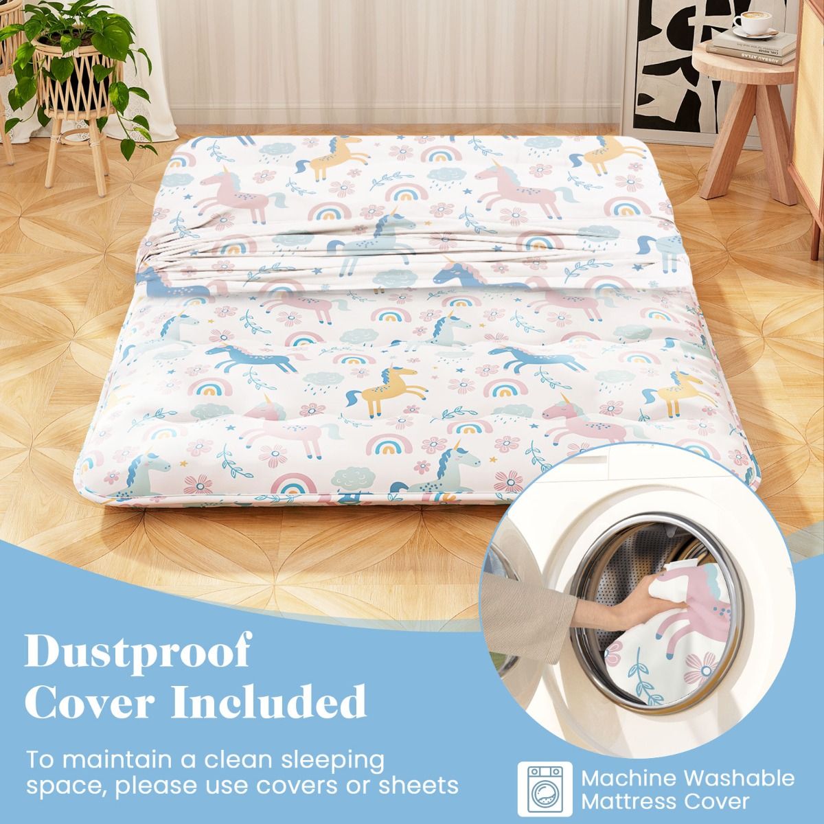 Coast Futonmatratze – waschbarer Bezug – inklusive Tragetasche – farbenfroh 140 x 200 cm