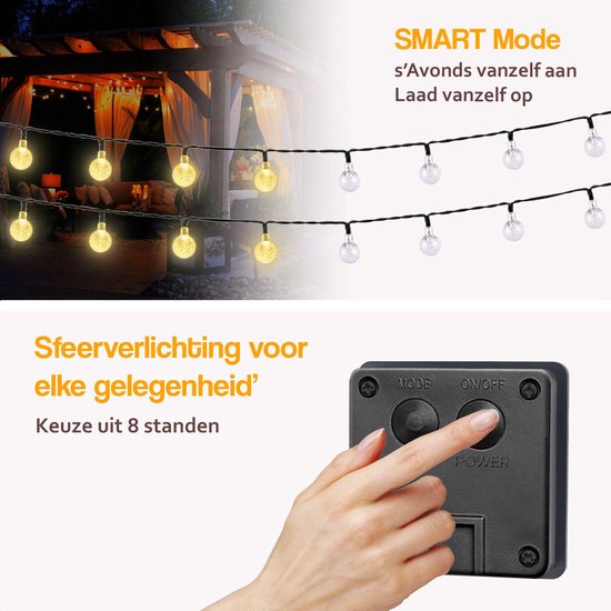 Happy Goods Solar Gartenleuchten - 50 LED Lichterkette für den Außenbereich - 5 m beleuchtet + 2 m Kabel - Außenbeleuchtung Lichtergirlande - Lichterketten