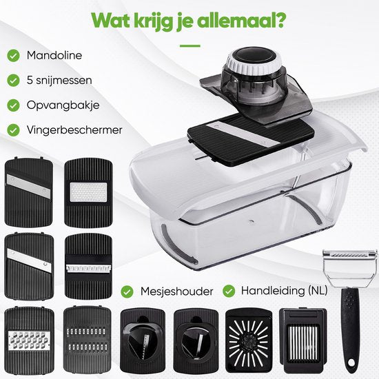 Stosh Mandoline - Gemüseschneider - Zwiebelschneider - Spiralschneider - Reibe - Kunststoff - 11 Stück - BPA frei