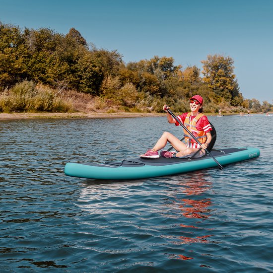 LifeGoods SUP Board Touring - 165 KG Belastbarkeit - 365 x 76 cm - Aufblasbar - mit Sitz - Komplettes Sup Paket - Türkis
