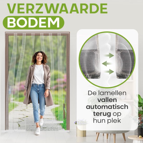 O'DADDY® Fliegengitter Lamellenvorhang - 184x260 cm - Türvorhang - Türtür - Verstellbares Design - Glasfaser - Türgitter Weiß