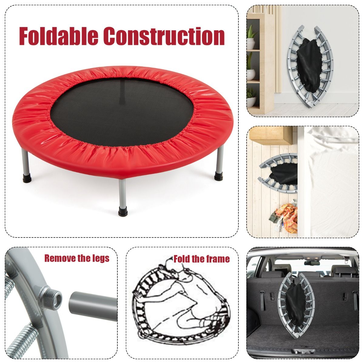 Coast Mini-Trampolin – zusammenklappbar – Kindertrampolin bis 150 kg – rot, Ø 97 cm