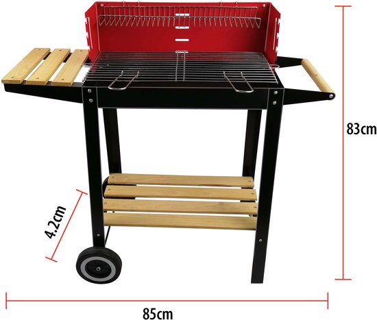 BBQ Collection Holzkohlegrill – Holzkohlegrill mit Rädern – Grill mit verstellbarem Rost und Windschutz – Grill mit Seitentisch – Schwarz