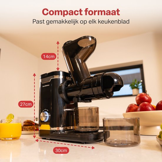AoraKitchen Slowjuicer - mit Rücklauffunktion - Entsafter - 500 ML - Entsafter - für Gemüse und Obst - Obstpresse - Schwarz