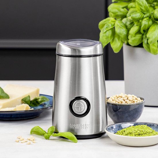 Elektrische Kaffeemühle Princess – Hochwertige elektrische Kaffeemühle Deluxe aus Edelstahl – Für Kaffeebohnen und Gewürze – Kaffeebohnenmühle – 242196
