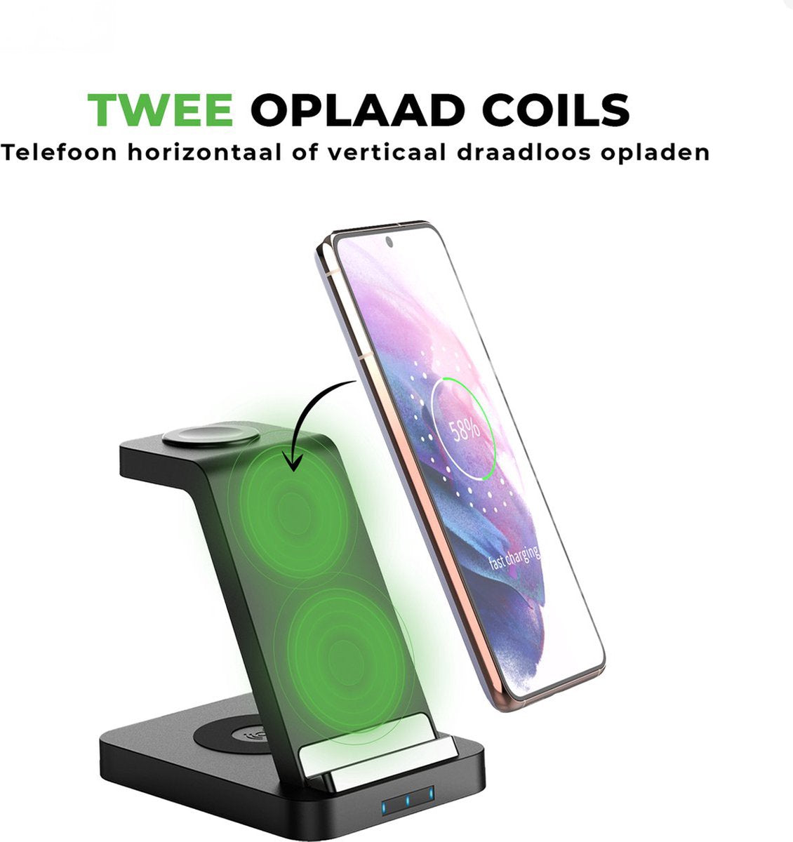 iSetchi Wireless 3-in-1 Ladestation - LED-Anzeige - 15W Schnellladung - Schwarz