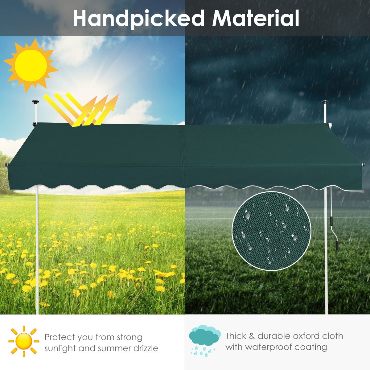 Küstenmarkise 300 x 120 cm Grün - Höhenverstellbar und manuell bedienbar