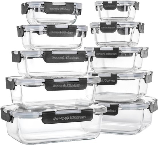 Savoré Küche Aufbewahrungsschalen Set - Mahlzeit Vorbereitung Tabletts - Gefrierschrank Tabletts Glas - luftdicht - 10 Stück