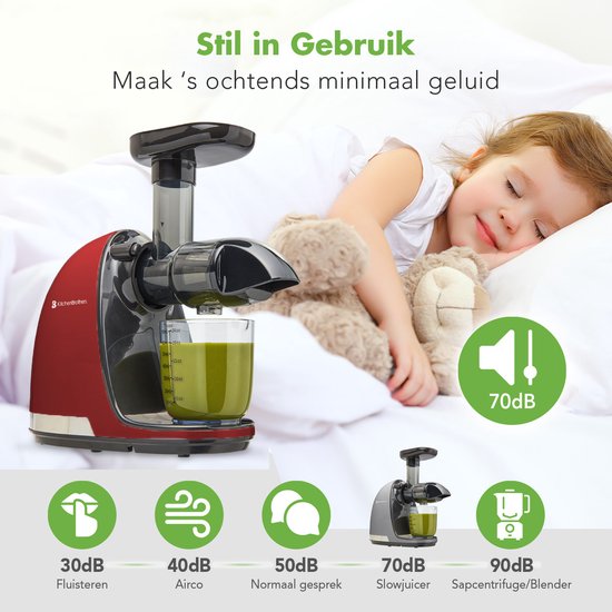 KitchenBrothers Slowjuicer - Entsafter - Gemüse- und Obstpresse - 700ml - mit Fruchtfleischbehälter - Entsafter - Geschenk zum Muttertag - Rot