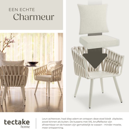 tectake® Gartenstuhl Lugano – Liegestuhl mit Aluminiumgestell – Gartenstuhl im Seil-Design – Garten-Sessel mit dicken Kissen – Für Garten oder Balkon – Terrassenstuhl – UV- und witterungsbeständig – Anthrazit