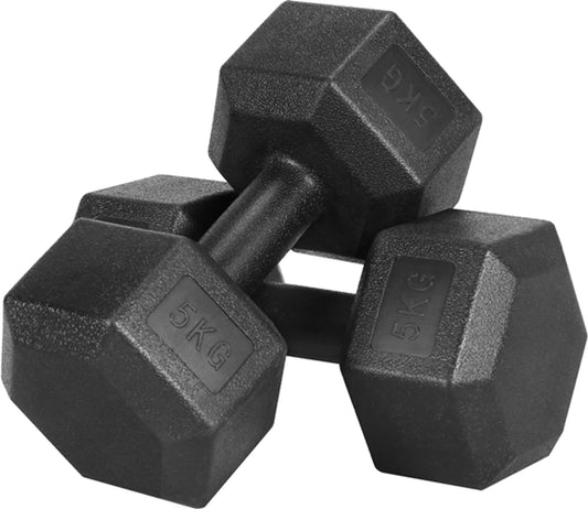 Yaheetech Hanteln Set von 2 x 5 kg - Features Hexagonal Kopf und Anti-Roll-Design und Kunststoffbeschichtung - für Krafttraining und Home Gym - Schwarz Kunststoff und Beton - 28,5 x 15 x 13 cm
