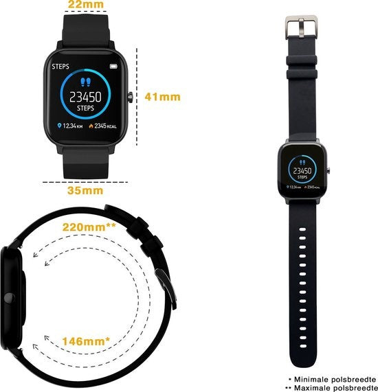 Zoluko Smartwatch für Männer & Frauen - Sportuhr mit Fitness-Tracker - Schrittzähler Uhr - Fitness Uhr - Smartwatch Android - Smartwatch iOS - Schwarz