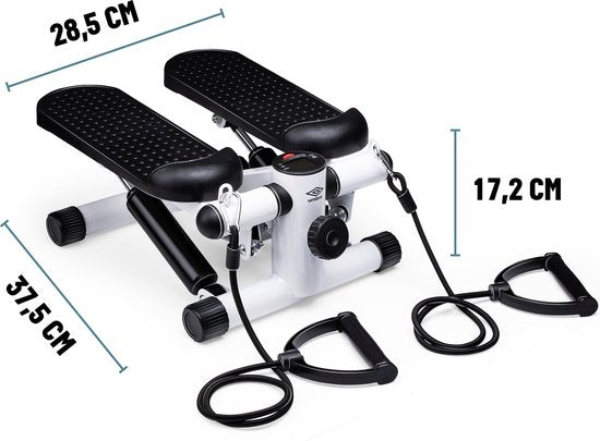 Umbro Stepper Fitness - Heimtrainer - Stepper mit Widerstandsbändern - Elektrische Anzeige - Schwarz/Weiß