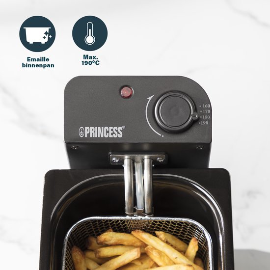 Princess Fritteuse – 3 Liter – Kaltzone – Fritteuse – 2000 W – Einstellbarer Thermostat – Schwarz – 182727