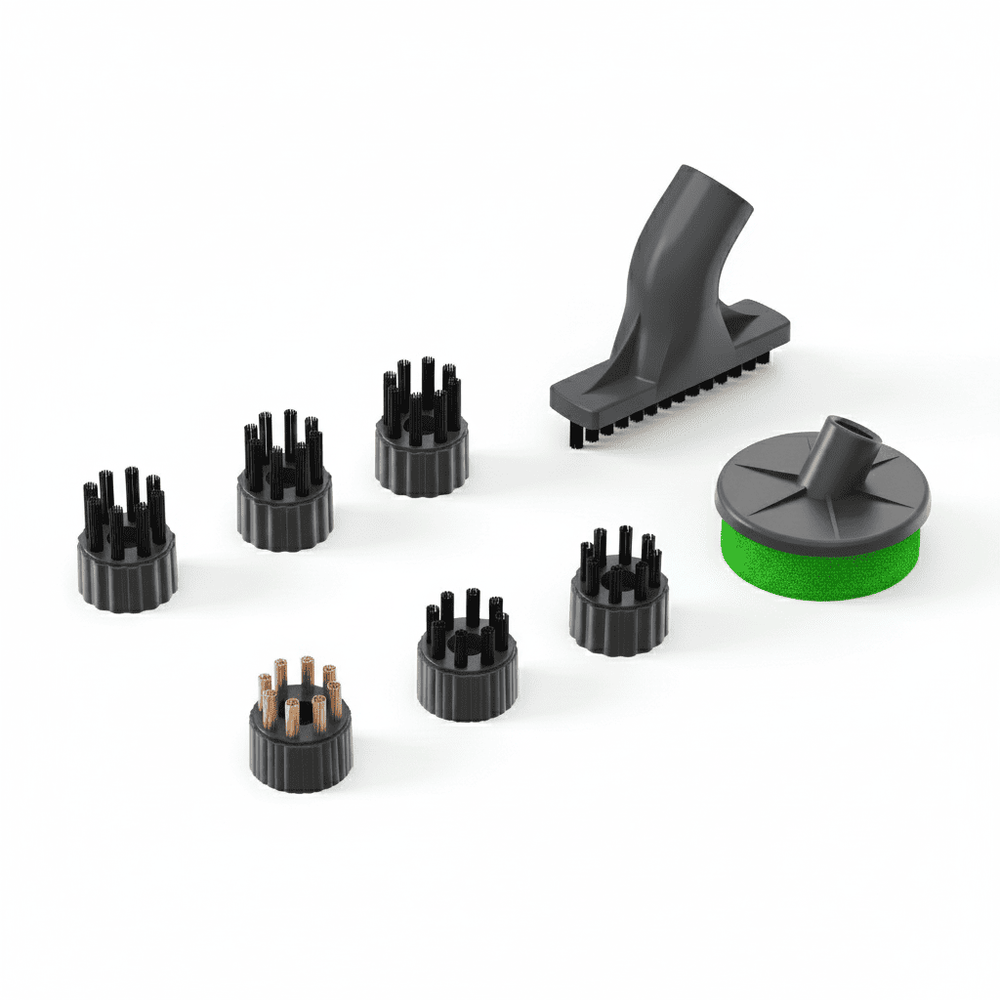 Techweise Extra-Set mit 8 Ersatzbürsten für den TS1-Dampfreiniger – Nylon, Stahl und Scheuerschwamm – 8-teiliges Set
