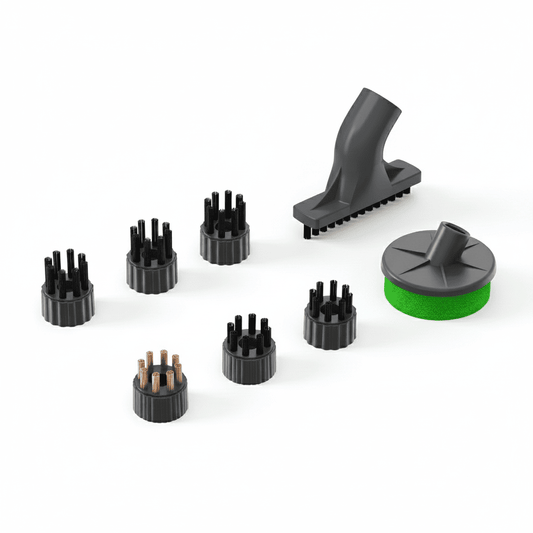 Techweise Extra-Set mit 8 Ersatzbürsten für den TS1-Dampfreiniger – Nylon, Stahl und Scheuerschwamm – 8-teiliges Set
