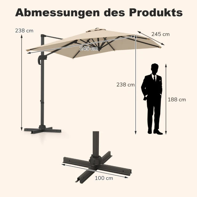 Coast Schwebender Sonnenschirm - 250 x 250 cm - Neigbar - 360° drehbar - Aluminium - Beige