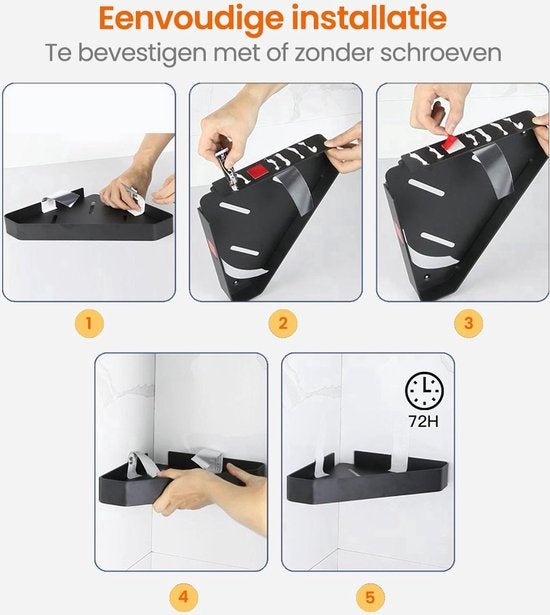 Goliving Doucherek 2 laags - Doucherek zonder boren - Doucherekje hoek - Douchemandje - Badkamerrek - Badkamer accessoires - Zwart