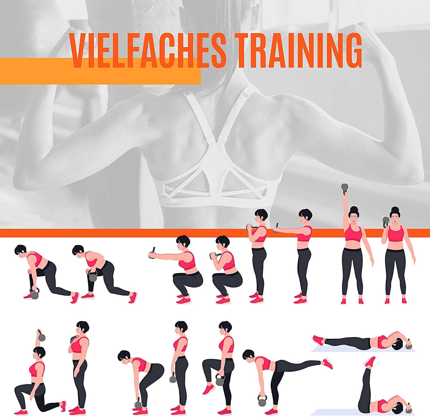 Yaheetech Kettlebell-Set 2 kg, 4 kg, 6 kg und 8 kg – Schwarz – Kunststoff mit Beton – 16,5 x 14 x 18,5 cm bis 22,5 x 19,5 x 26 cm