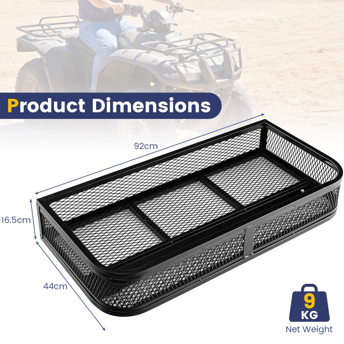 Coast Metall-Frontkorb für Mountainbikes – Gitterdesign – Großer Stauraum – Schwarz 92 x 44 x 16,5 cm