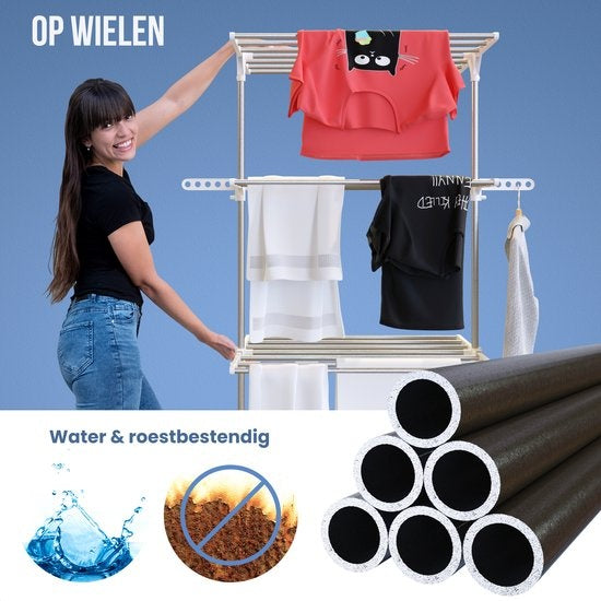 Avalo Wäscheständer - Trockenturm mit Rädern - 4 Ebenen - faltbar - Weiß