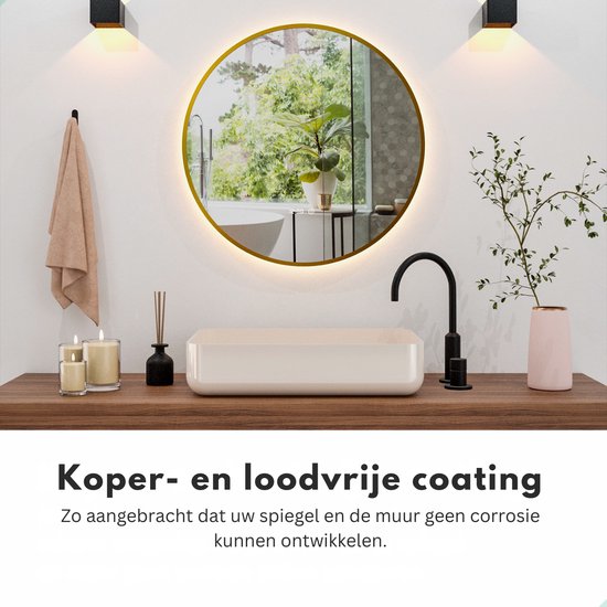 Mirlux Badezimmerspiegel mit LED-Beleuchtung & Heizung - Wandspiegel rund - Anti-Kondensations-Duschspiegel - Goldrahmen - 80CM