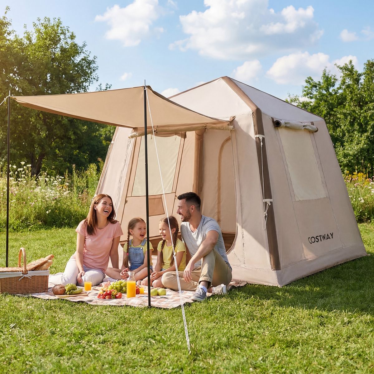 Coast Aufblasbares Campingzelt – 2 bis 4 Personen – Inklusive Pumpe und Tragetasche – Khaki – 210 x 210 x 180 cm