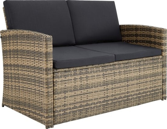 tectake - Geflecht-Sitzgruppe Garten-Set Lounge-Set Lucca - Sofa/2 Stühle/Tisch mit Glasplatte - naturfarben - 404916 - Poly-Rattan