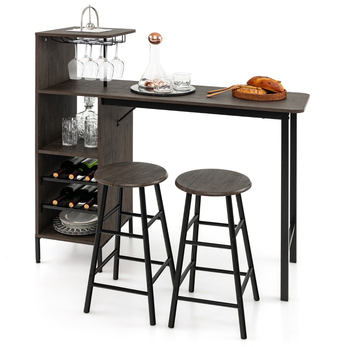 Coast 3-teiliges Beardic & Chair Set Esstisch-Set in Thekenhöhe Braun