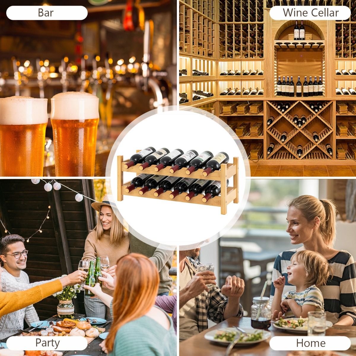 Coast Bambus-Weinregal – 2 Ebenen – für 12 Flaschen – naturfarben
