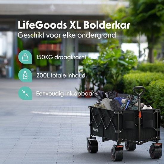 LifeGoods Wagon - XL - faltbar - 200L - 150KG Tragfähigkeit - Schwarz