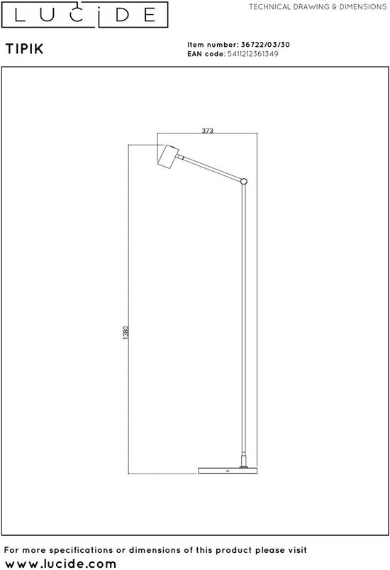 Lucide TIPIK – Wiederaufladbare Stehlampe – Akku/Batterie – LED mit 3-stufiger Dimmung – 1×3 W, 2700 K – Schwarz