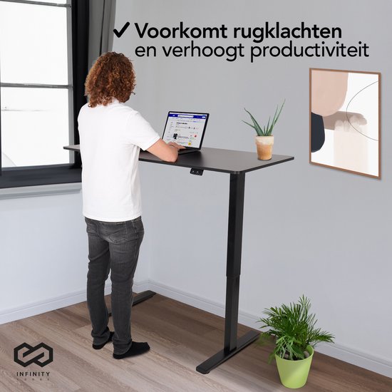 Infinity Goods Sitz-Steh-Schreibtisch - elektrisch höhenverstellbar - 140 x 60 CM - Schwarz