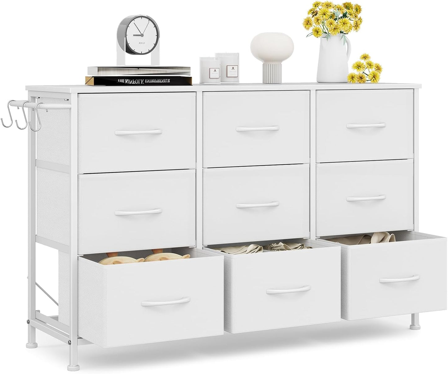 Leader Accessories Kommode mit 9 Schubladen aus Stoff für Flur und Wohnzimmer – 100 x 30 x 65 cm – Weiß