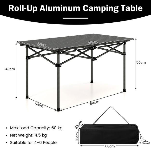 Coast Campingtisch Aluminium mit Tragetasche - 95 x 55 x 50 cm - Max. 60 kg - Schwarz