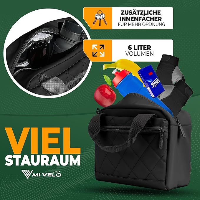 MIVELO - Lenkertasche - Wasserabweisend & Klickfix-kompatibel - 7 Liter - Schwarz