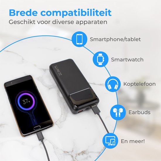 Nuvance - Powerbank 20000 mAh - 22,5 W Schnellladefunktion - USB, USB-C & Micro USB - Universal für Smartphones, Tablets & Gadgets - Reise-Powerbanks - Schwarz