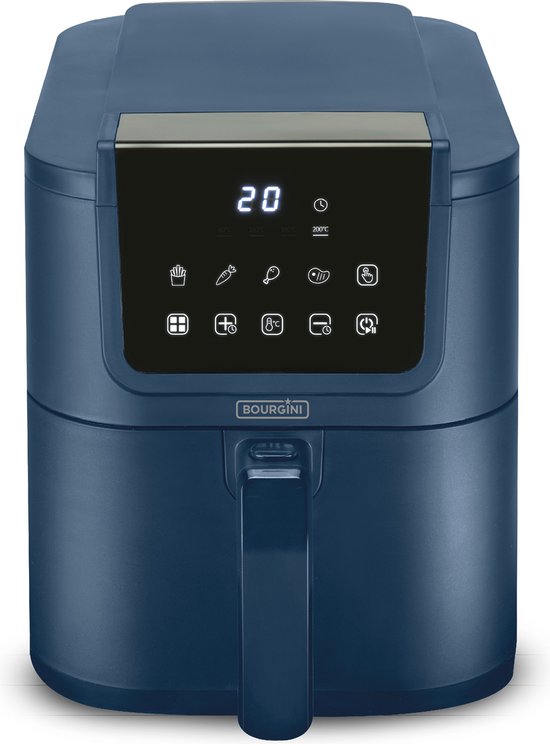 Bourgini Slimfit Airfryer XL Blau - Heißluftfritteuse - 5 Liter - 1500W - PFAS frei