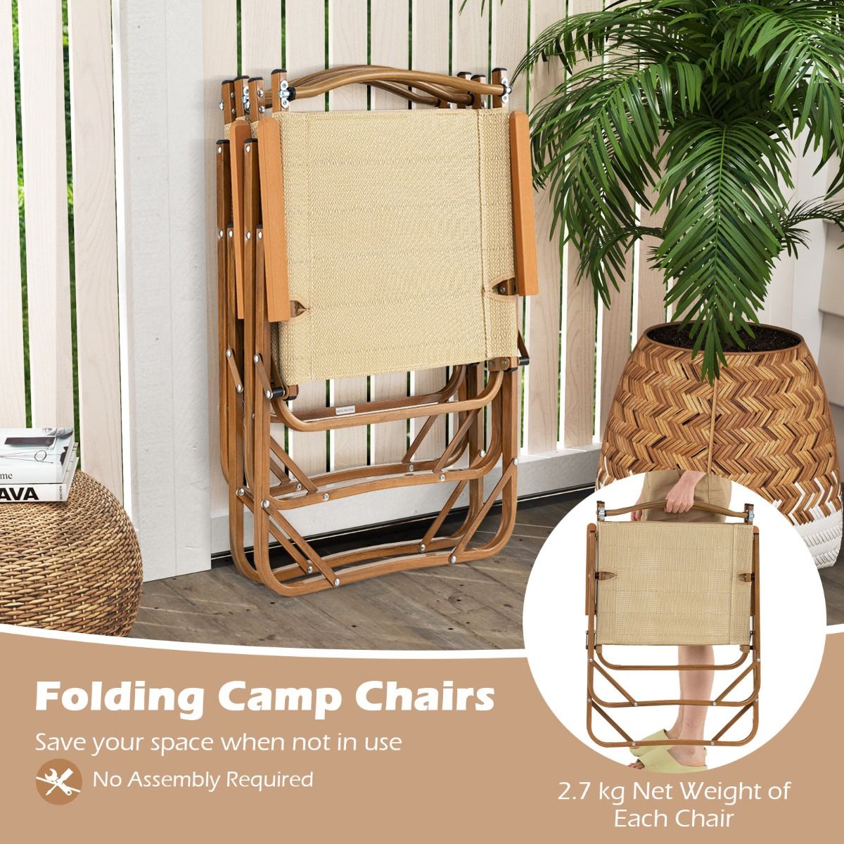 Coast 2er-Set klappbare Campingstühle – Leichter Aluminiumrahmen – Ergonomisches Design – Beige