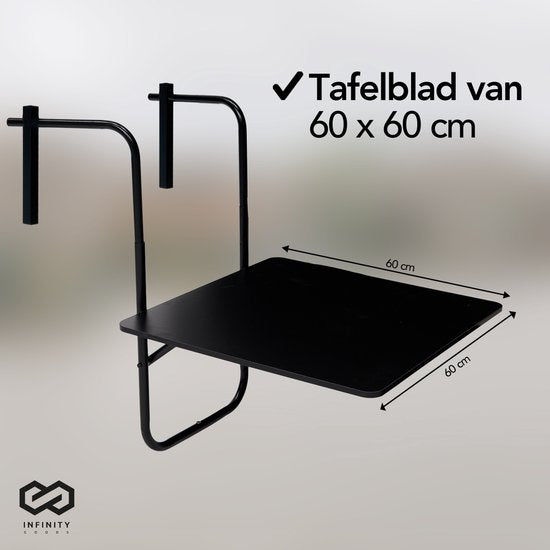 Infinity Goods Balkontisch - klappbar - 60 x 60 CM - verstellbar - hängend - Schwarz