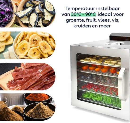 Vita5 Nobel S Food Dehydrator - Dörrgerät - Edelstahl - 24-Stunden-Timer - 30-90Â°C - 400 Watt - LED-Kontrollfeld - Dehydrator - 6 Schichten