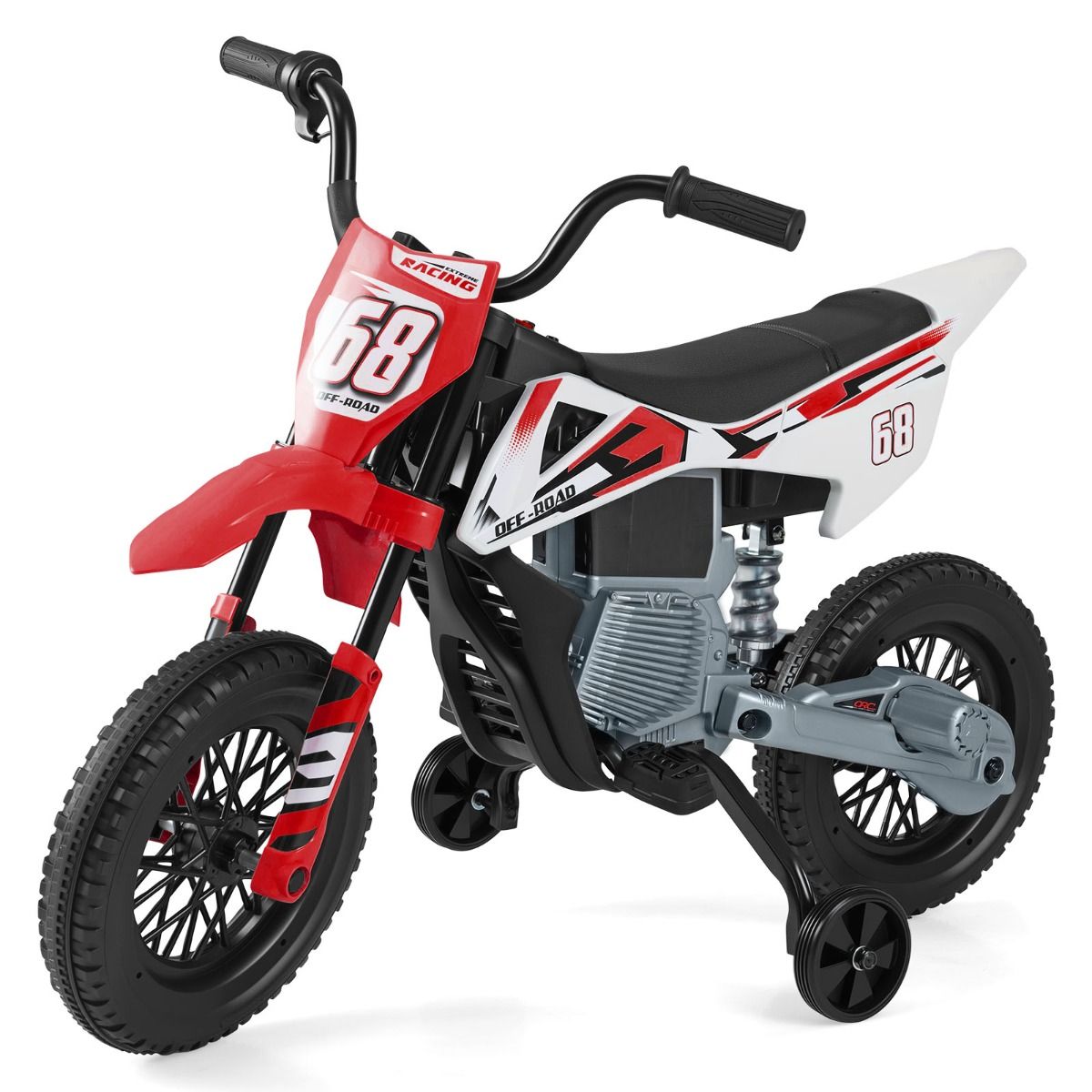Coast Elektrisches Kinder-Motorrad – Musik und Bluetooth – Stützräder – rot